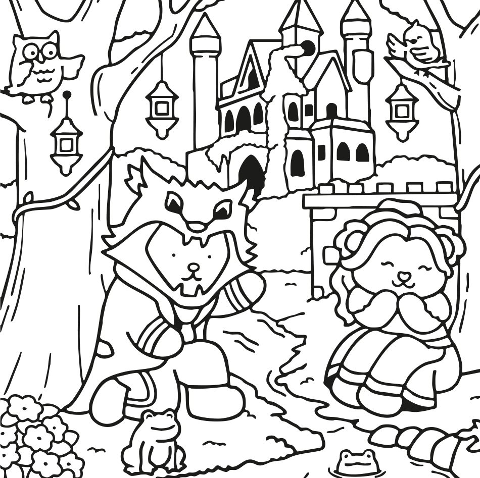 Desenho de Colorir A Bela e a Fera Estilo Fofo - Divirta-se pronto para imprimir e colorir