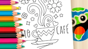 Desenho para colorir Amor por Café Página de Colorir Online | Mundo dos Jogos