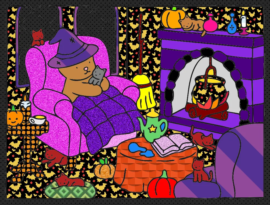 bruxa e seus gatos – Desenho Colorido Online - Imagem Destacada