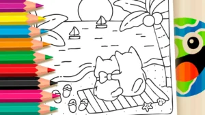Desenho para colorir Casal de Gatos na Praia Colorir Online | Mundo dos Jogos