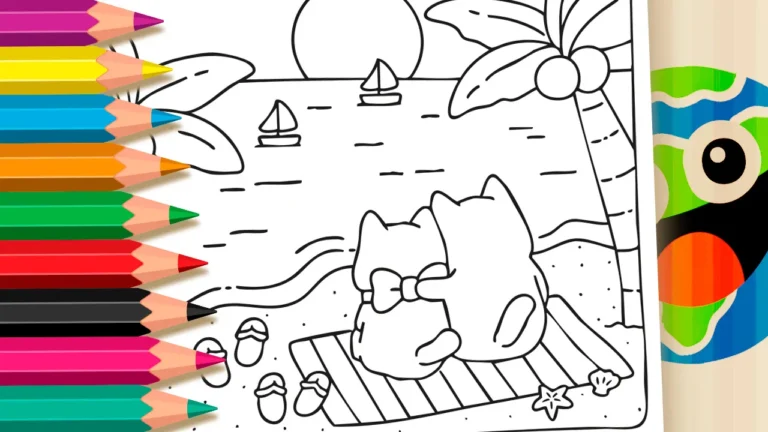 Desenho para colorir Casal de Gatos na Praia Colorir