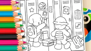 Desenho para colorir Colorir Desenho Kawaii Armários da Escola Online - Divirta-se Grátis!