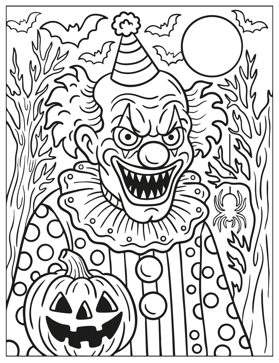 Desenho de Colorir Palhaço de Halloween para imprimir e colorir - PDF grátis para pessoas de todas as idades