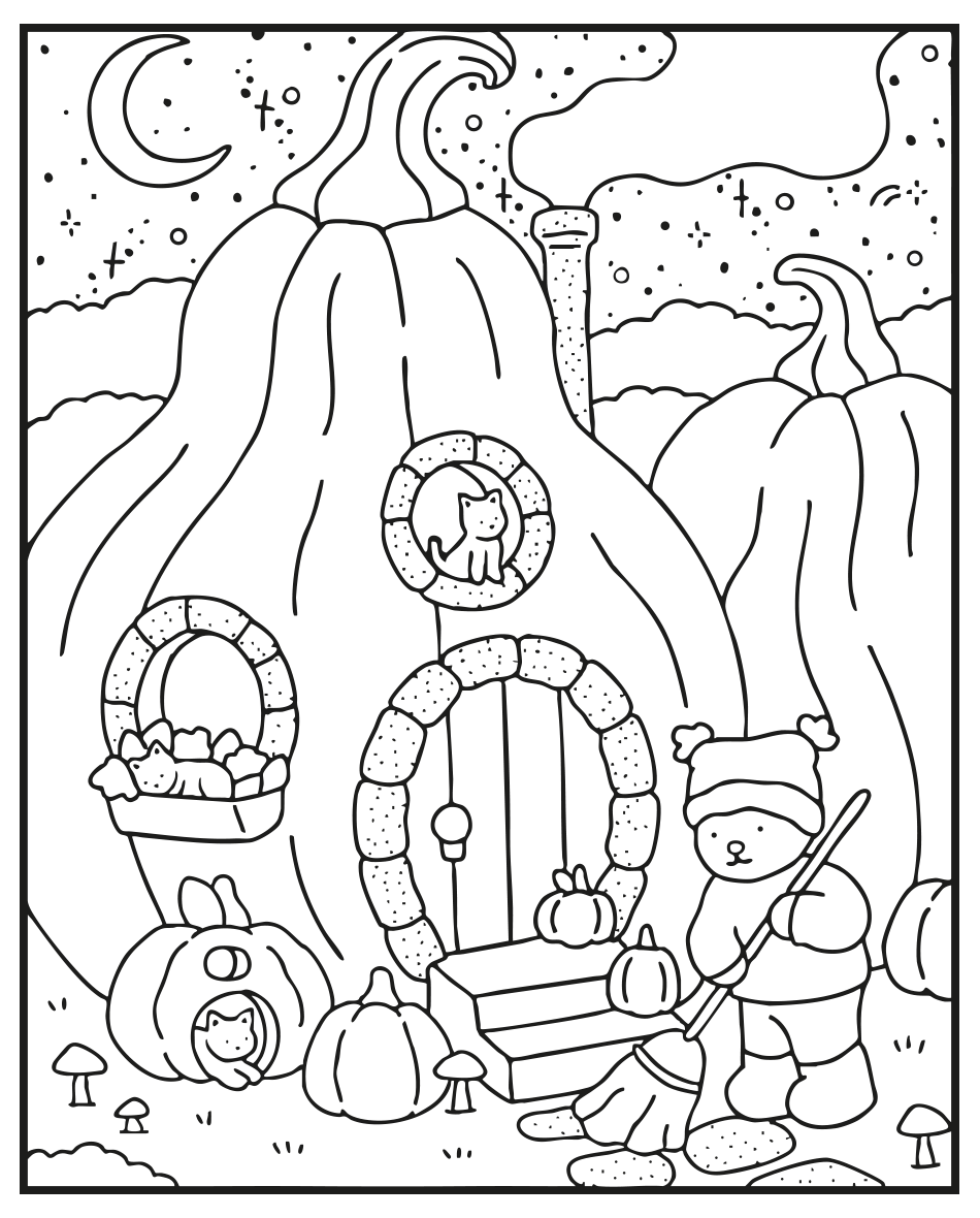 Desenho de da Casa Abóbora de Kawaii para Colorir para imprimir e colorir - PDF grátis para pessoas de todas as idades