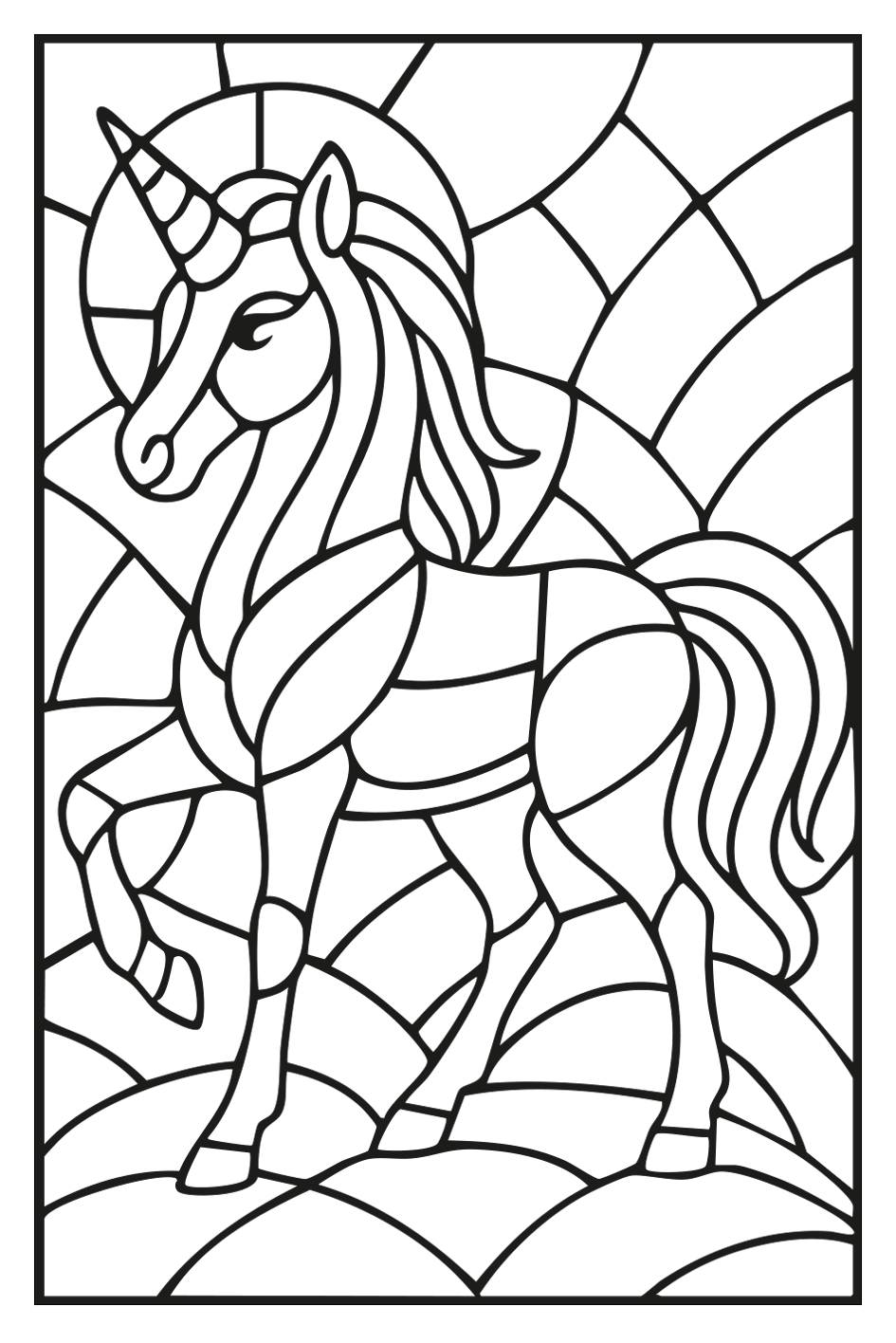 Desenho de Unicórnio Vitral para Colorir para imprimir e colorir - PDF grátis para pessoas de todas as idades