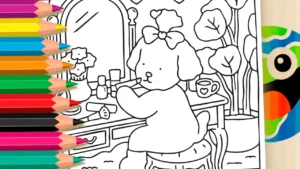 Desenho para colorir Desenho Desenho Kawaii se Arrumando no Espelho para Colorir