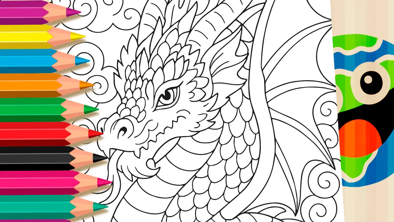 Desenho de um dragão majestoso com escamas e asas, um desenho grátis para a ferramenta de colorir online do mundodosjogos.org.