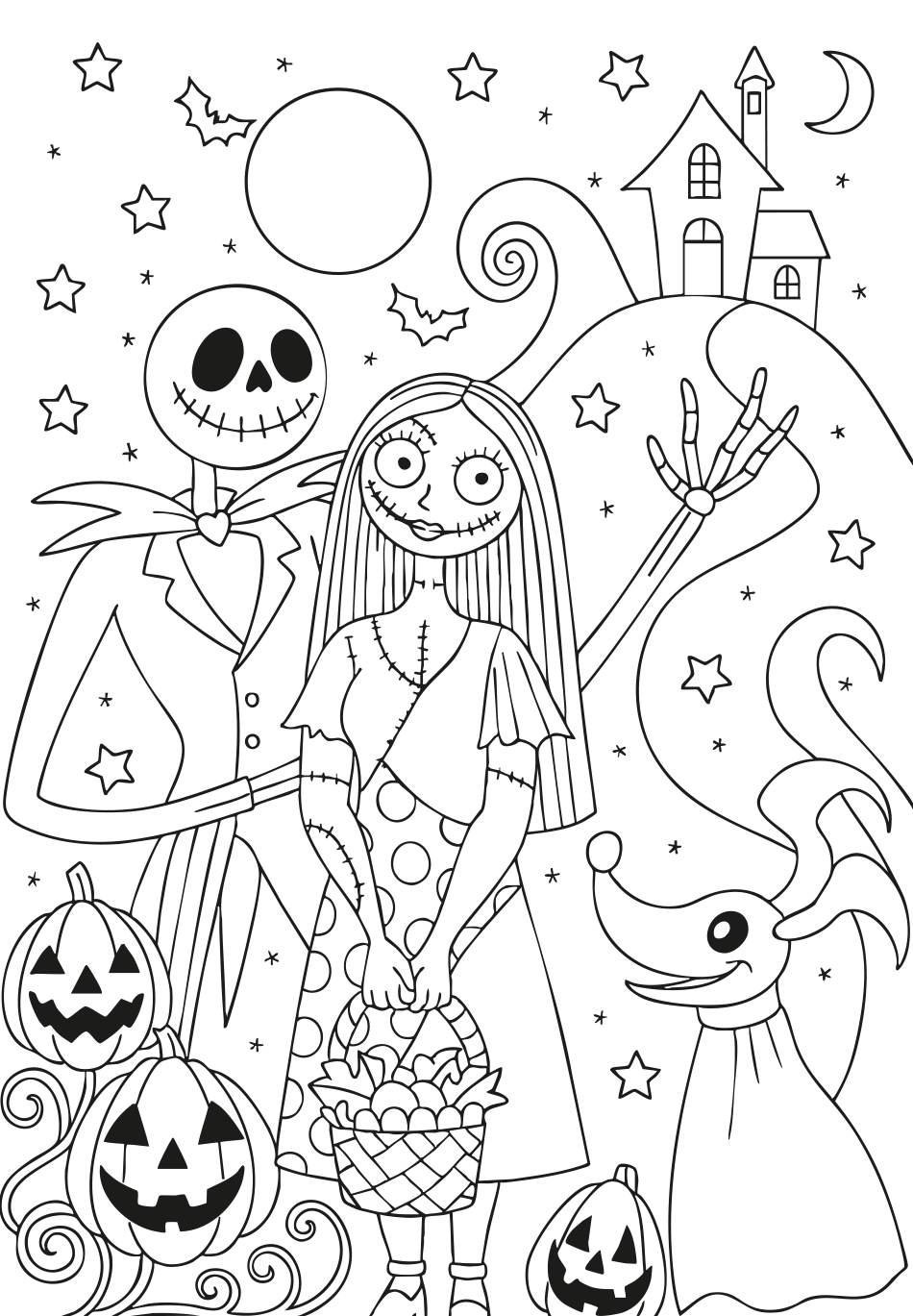 Desenho de Jack e Sally para Colorir para imprimir e colorir - PDF grátis para pessoas de todas as idades