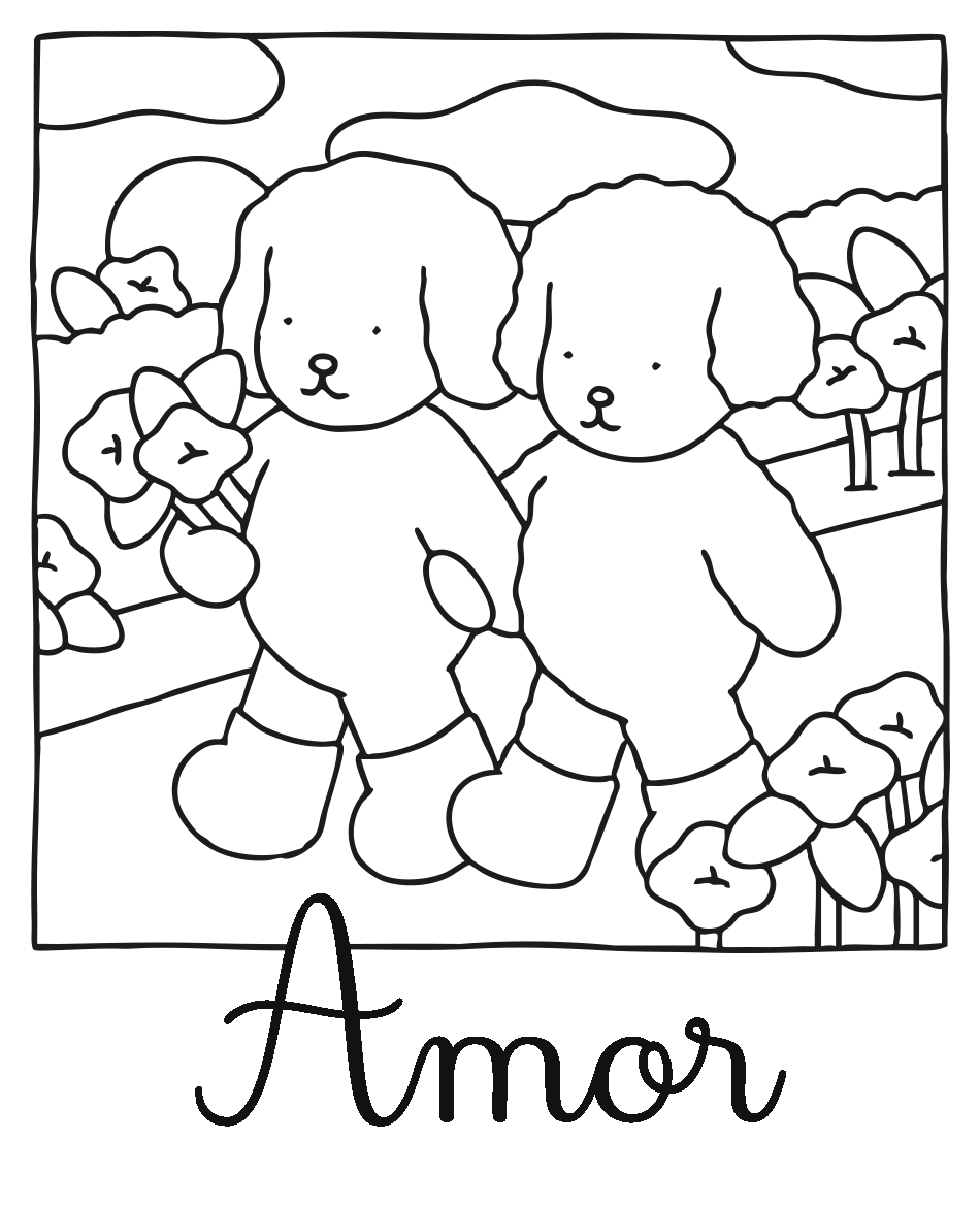 Desenho de Colorir  Kawaii Cachorrinhos Amor  - Divirta-se para imprimir e colorir - PDF grátis para pessoas de todas as idades