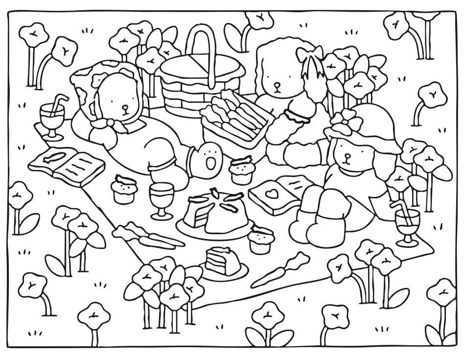 Desenho de Colorir senho Kawaii de Piquenique  - Divirta-se para imprimir e colorir - PDF grátis para pessoas de todas as idades