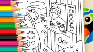 Desenho para colorir Desenho para Colorir Bobbie Goods Comprando Cappuccino - Pinte no Site ou Imprimir Grátis!