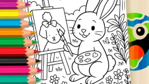Desenho para colorir Desenho para Colorir Coelhinho Pintando Cachorrinho Desenho Kawaii - Pinte no Site ou Imprimir Grátis!