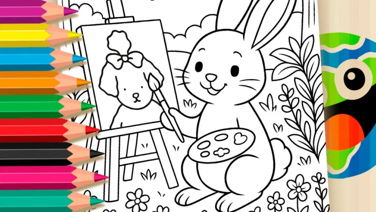 Desenho para colorir Desenho para Colorir Coelhinho Pintando Cachorrinho Desenho Kawaii - Pinte no Site ou Imprimir Grátis!