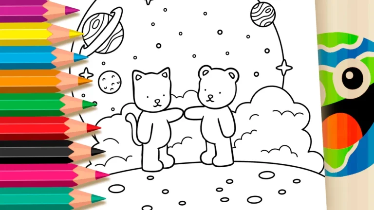 Desenho para colorir Desenho para Colorir Amizade Até o Espaço, Estilo Desenho Kawaii - Pinte no Site ou Imprimir Grátis!