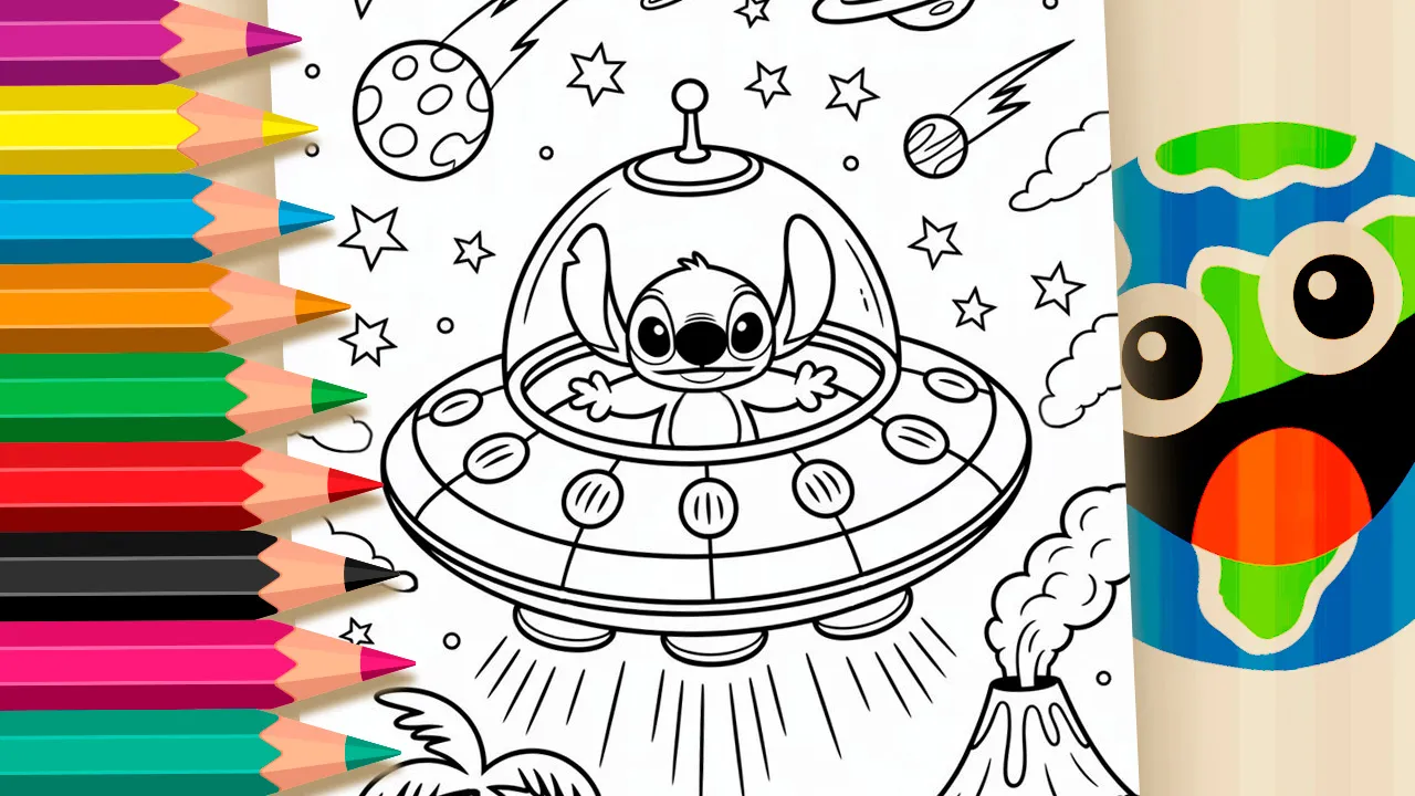 Desenho para Colorir Stitch Vindo do Espaço – Pinte no Site ou Imprimir Grátis!