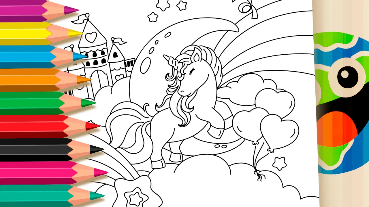 Desenho para Colorir Unicórnio e o Castelo nas Nuvens – Pinte no Site ou Imprimir Grátis!