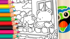 Desenho para colorir Lanche Saudável do Urso e Gato para Colorir | Mundo dos Jogos