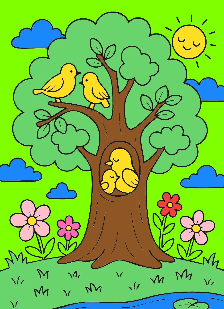 familia Passáro – Desenho Colorido Online - Imagem Destacada