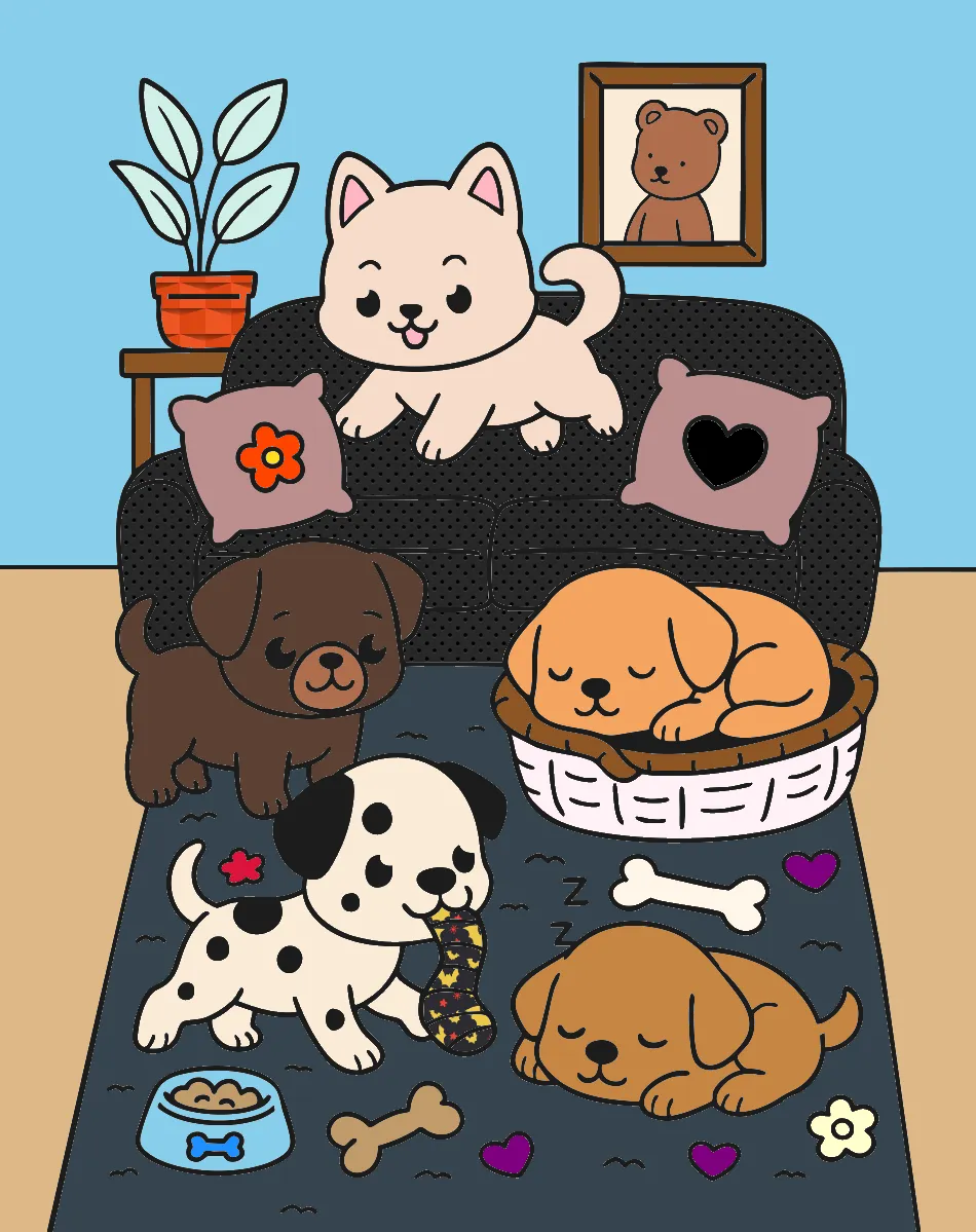 fofos cachorros – Desenho Colorido Online para Pintar e Imprimir | Jogo de Colorir Grátis no Mundo dos Jogos - Imagem Destacada