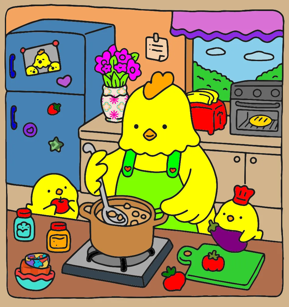 Galinha cozinheira – Desenho Colorido Online - Imagem Destacada