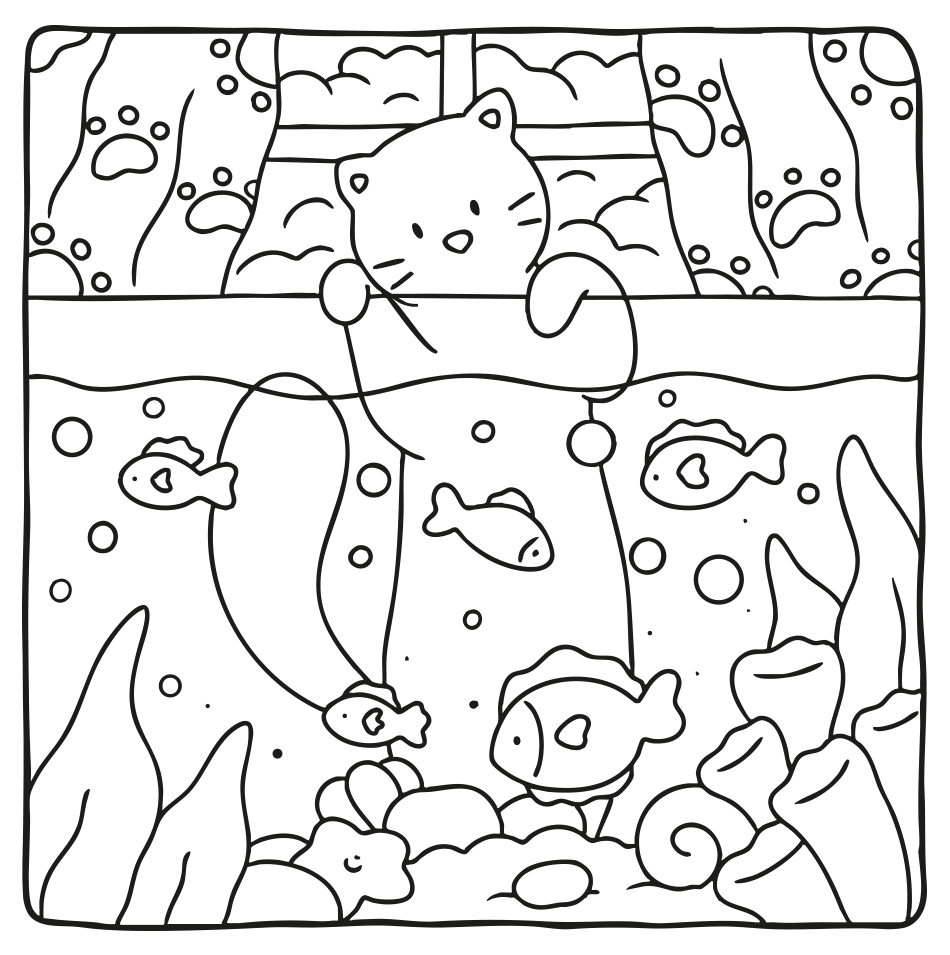 Desenho de Página de Colorir Gatinho Pescador para imprimir e colorir - PDF grátis para pessoas de todas as idades