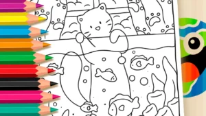 Desenho para colorir Página de Colorir Gatinho Pescador Online | Mundo dos Jogos