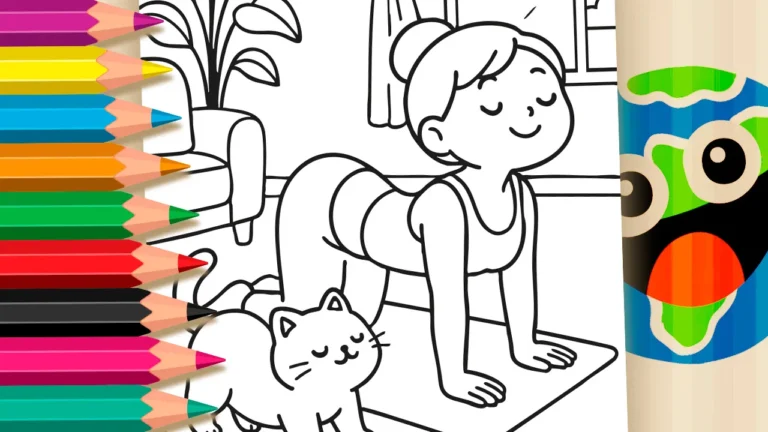 Desenho para colorir Gatinho, Yoga e Relax - Página para Colorir Online | Mundo dos Jogos