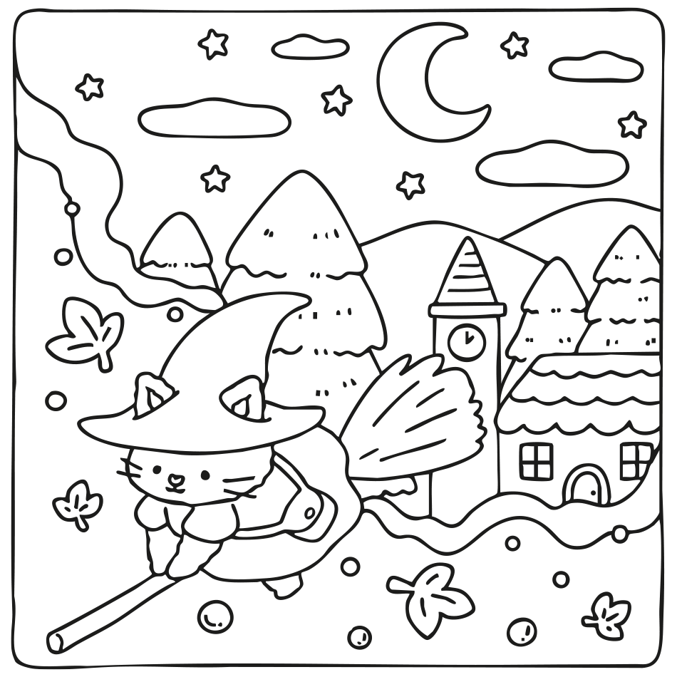 Desenho de Colorir Gato de Halloween - Divirta-se para imprimir e colorir - PDF grátis para pessoas de todas as idades