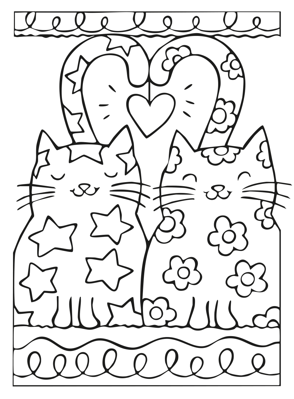 Desenho de Gatos Fofos para Colorir pronto para imprimir e colorir