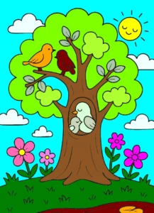 Lindos passarinhos na arvore – Desenho Colorido Online para Pintar e Imprimir | Jogo de Colorir Grátis no Mundo dos Jogos