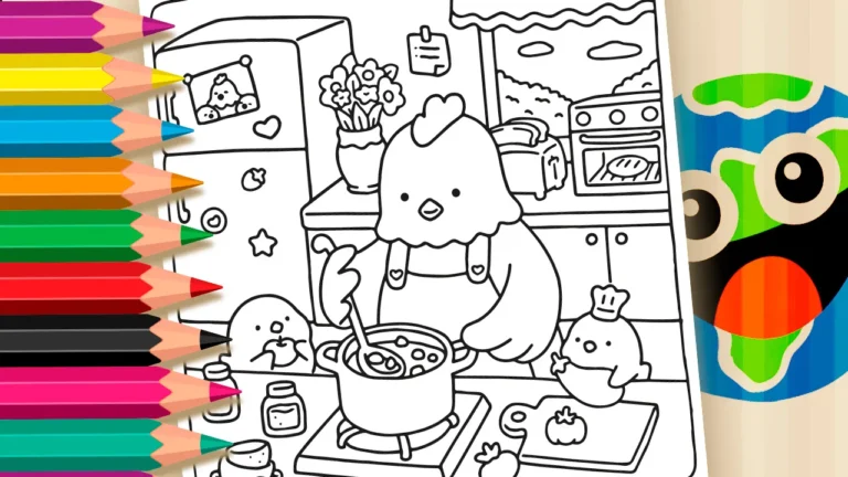 Desenho para colorir Mamãe Galinha Cozinhando - Página de Colorir Online