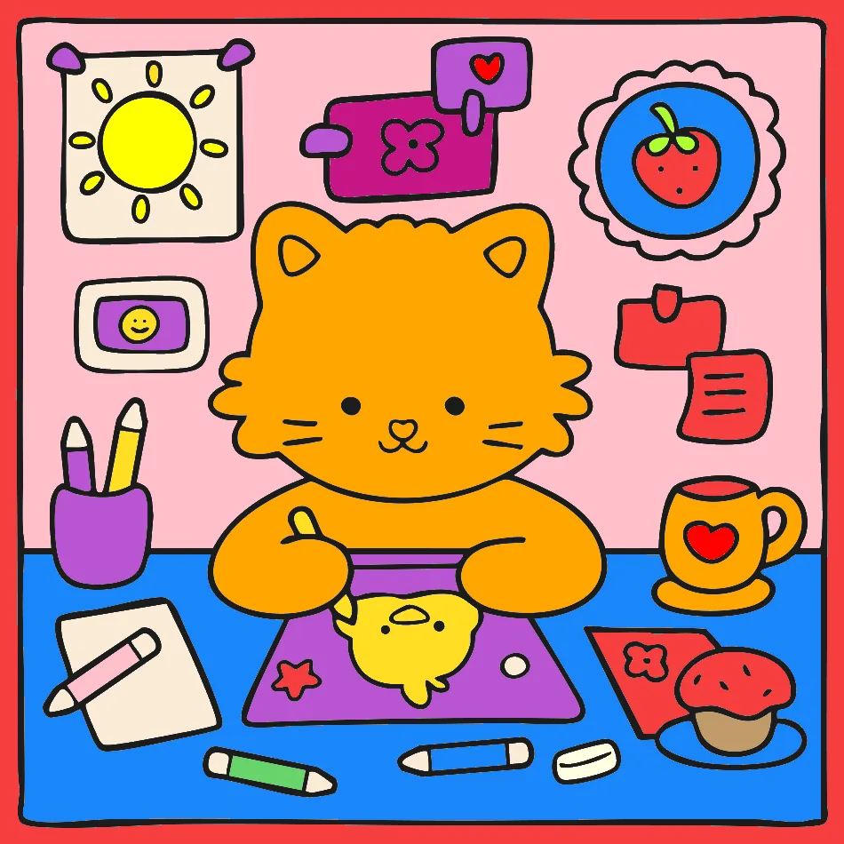 O meu gato finalmente trabalha – Desenho Colorido Online para Pintar e Imprimir | Jogo de Colorir Grátis no Mundo dos Jogos - Imagem Destacada