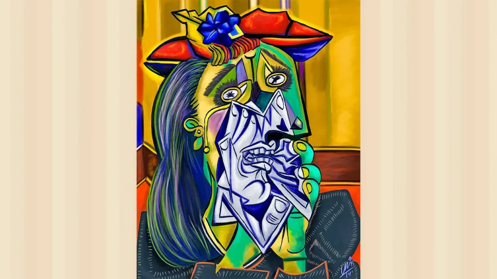 A obra original 'A Mulher que Chora' (1937) de Pablo Picasso.
