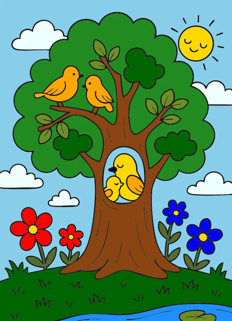 Os pássaros cantam nosso amor – Desenho Colorido Online - Imagem Destacada