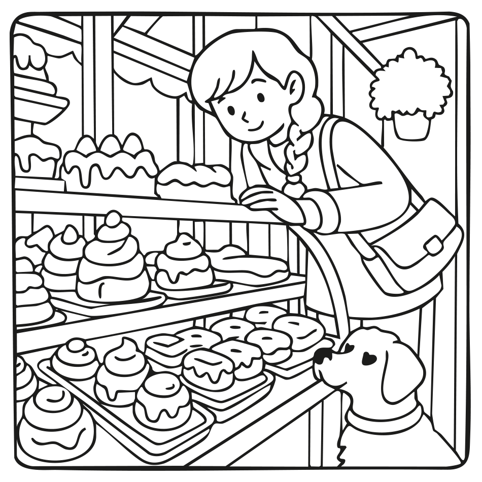 Desenho de Padaria Com meu Cachorro - para Colorir | Mundo dos Jogos para imprimir e colorir - PDF grátis para pessoas de todas as idades