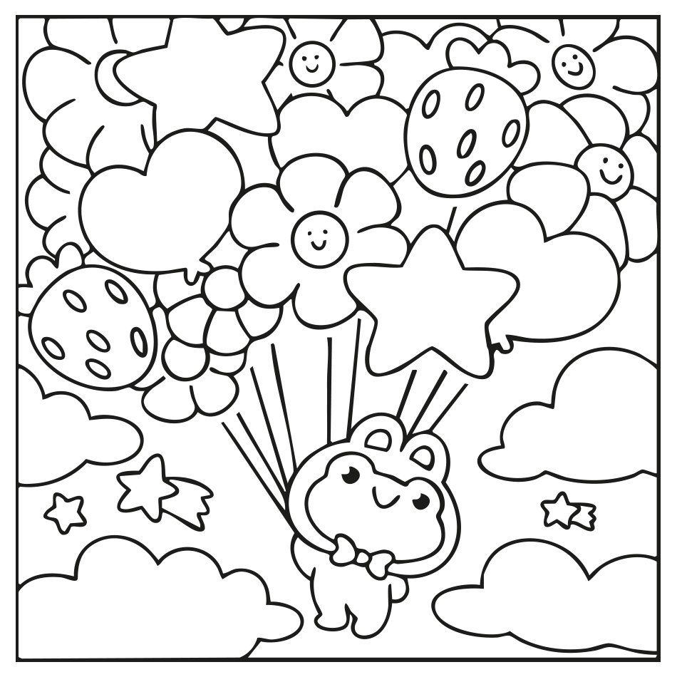 Desenho de Colorir Sapo com Balões  - Divirta-se para imprimir e colorir - PDF grátis para pessoas de todas as idades
