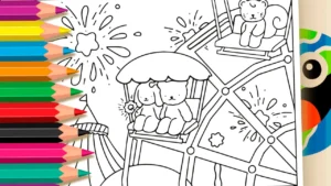 Desenho para colorir Ursinhos na Roda Gigante para Colorir Online