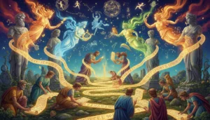 Mitologia Grega ganha vida entre estátuas e pergaminhos; deuses curiosos desvendam segredos em caça-palavras para aprender.