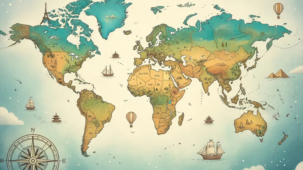 O mapa do mundo com a divisão territorial entre dezenas de países.