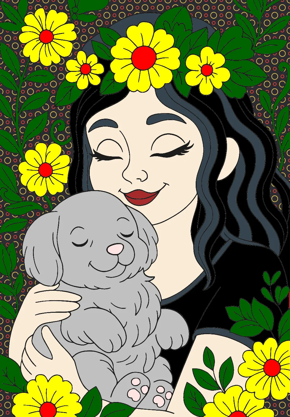 cmenina com cachorro – Desenho Colorido Online para Pintar e Imprimir | Jogo de Colorir Grátis no Mundo dos Jogos - Imagem Destacada