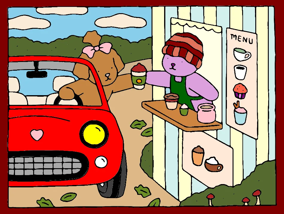 comprando chá no fast food – Desenho Colorido Online para Pintar e Imprimir | Jogo de Colorir Grátis no Mundo dos Jogos - Imagem Destacada