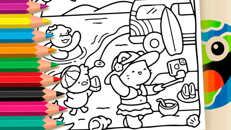 Desenho para colorir Desenho de Férias na Praia Kawaii para Colorir - Imprimir PDF Grátis ou Pintar Online!