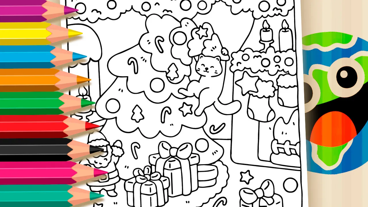 Desenho Kawaii de Gato de Natal para Colorir – Imprimir PDF Grátis ou Pintar Online!