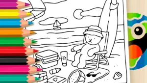 Desenho para colorir Desenho de Desenho Kawaii na Praia para Colorir - Imprimir PDF Grátis ou Pintar Online!