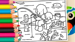 Desenho para colorir Desenho de Desenho Kawaii Pescando para Colorir - Imprimir PDF Grátis ou Pintar Online!
