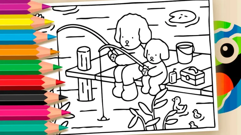 Desenho para colorir Desenho Kawaii Pescando para Colorir - Imprimir PDF Grátis ou Pintar Online!