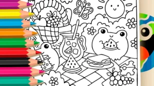 Desenho para colorir Desenho para Colorir Sapo no Piquenique - Desenho Kawaii - Pinte no Site ou Imprimir Grátis!