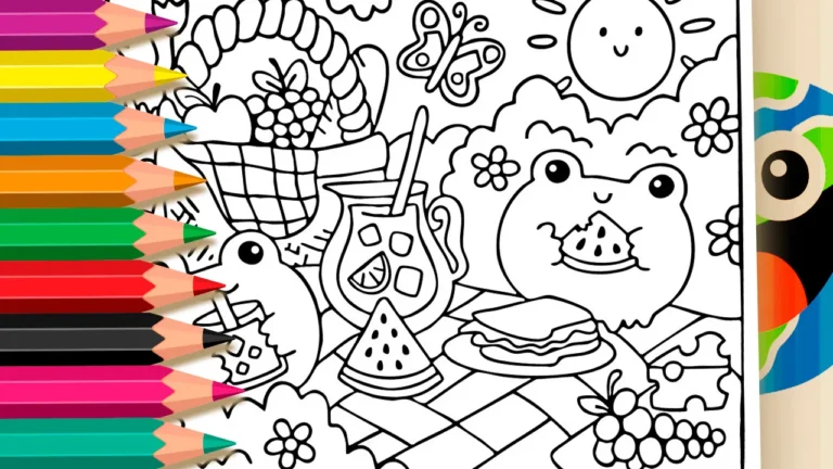 Desenho para colorir Desenho para Colorir Sapo no Piquenique - Desenho Kawaii - Pinte no Site ou Imprimir Grátis!