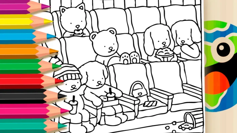 Desenho para colorir Desenho para Colorir Desenho Kawaii Sessão de Cinema - Pinte no Site ou Imprimir Grátis!