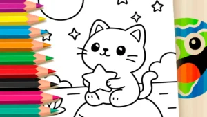 Desenho Kawaii de Gatinho Sonhador para Colorir – Imprimir PDF Grátis ou Pintar Online!
